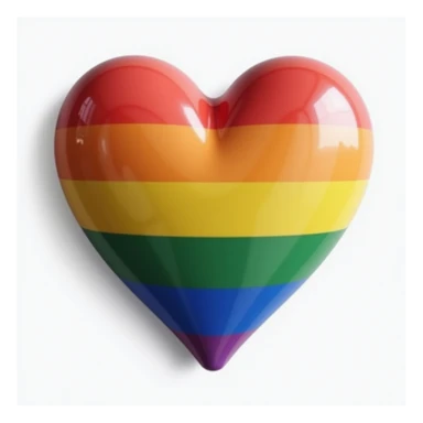 a realistic heart-shaped object in rainbow pride colors, photorealistic style sticker