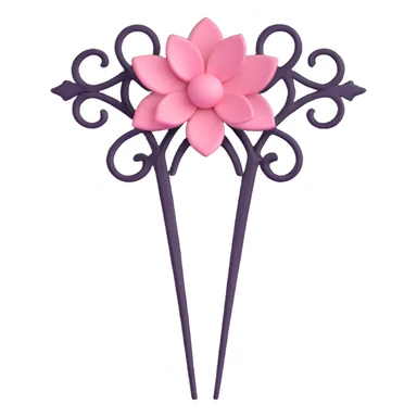 realistic 3D gothic hairpin with pink detail, minimal and elegant sticker