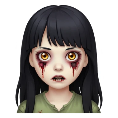 faça o emoji de uma menina zumbi de cabelos longos pretos com franja sticker