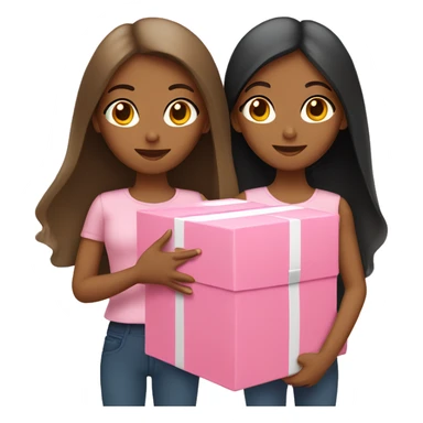Two tan girls holding a pink long box  sticker