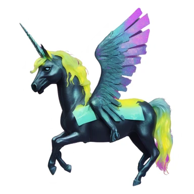 .Zombie_ Vaporwave black holographic oilslick zombie unicorn yellow caution tape graffiti Pegasus sticker