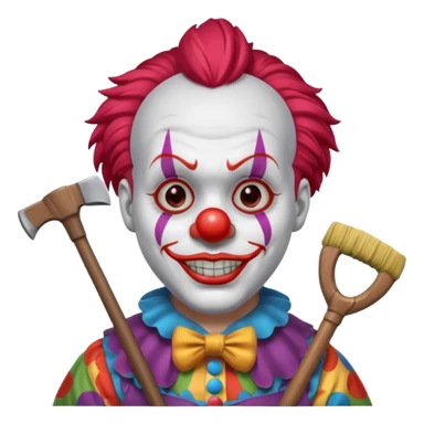 a clown with a broom and an axe sticker