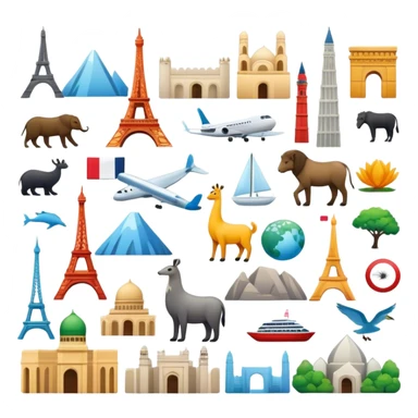 Icon for Magnet Collecting: a variety of colorful magnets with iconic landmarks, animals, and symbols from different countries, neatly arranged on a magnetic board or fridge. The icon should convey the fun and diversity of magnet collecting. Transparent background. sticker