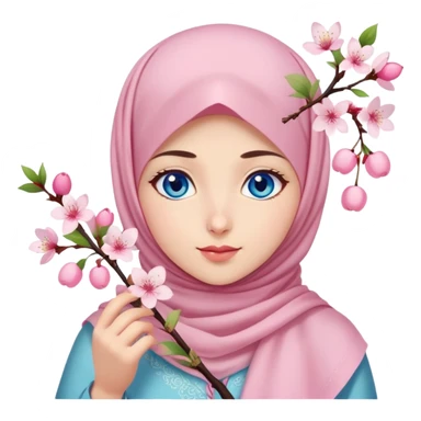 Turkish beautiful finish Konya girl blue eyes with light pink hijab islamic dress and had on her hand cherry blossom sticker