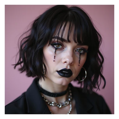 BLACKPINK inspired goth emoji, photorealistic style, dark lipstick, punk accessories sticker