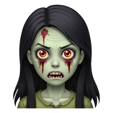 Girl zombie with black long hair with teeth and serious face IOS style sticker