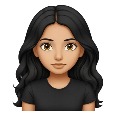a pretty tan indian bratz girl. eyeliner on, wearing a black tshirt. wavy long BLACK coloured hair sticker