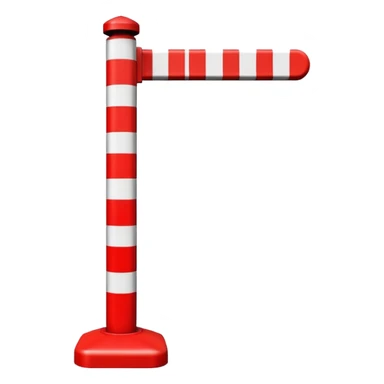 Flat emoji-style icon of a parking barrier gate (boom barrier).
Red and white striped horizontal arm, raised at a slight angle.
Simple geometric shapes, clean vector design.
No text, no background, transparent or plain background.
Bright colors, high contrast.
Centered object, minimal details. sticker