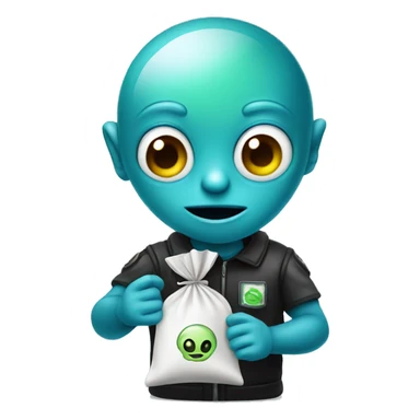 An alien holding a tiny ziploc bag sticker