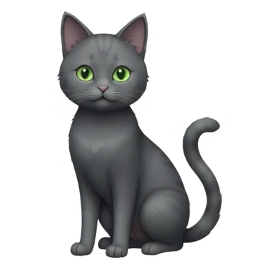 full body view of beautiful female solid dark grey cat with green eyes, grey face, white toes/paws and small white patch on her chest sticker