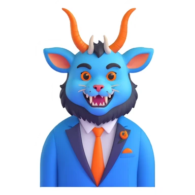 Beast from Beauty and the Beast, furry creature with horns and fangs wearing a blue formal jacket sticker