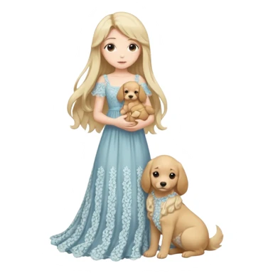 Pastel anime lady long hair with long lace dress full body holding puppy sticker