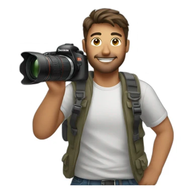 A man who taking photo with camera sticker
