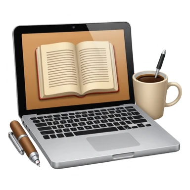 Mac laptop With coffe, pen and book sticker