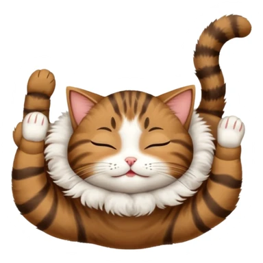 dark brown tabby and white small cat in funny positions upside down with eyes closed sticker