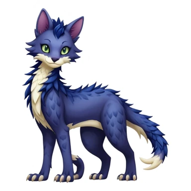 Kawaii dark edgy fantasy ethereal feline-vernid-sergal-fursona animal creature with a tufted tail full body with intricate markings  sticker