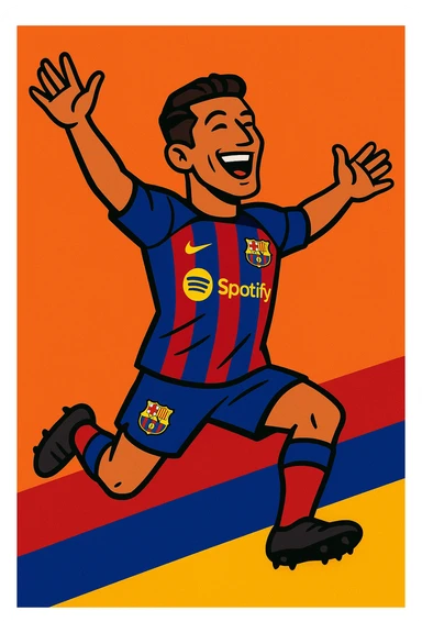 vibrant toon style Barcelona FC player celebrating a goal sticker