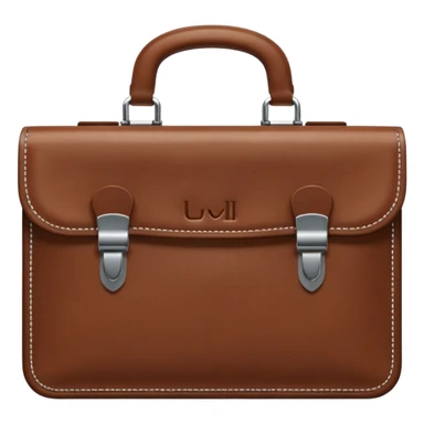 A 3D cartoon brown leather briefcase with a metal clasp, placed on a clean surface, soft studio lighting, Memoji-style realism. sticker