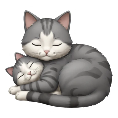 dark grey and white small cat with closed eyes, leaning his head on his paw while leaning on his elbow lying down sticker
