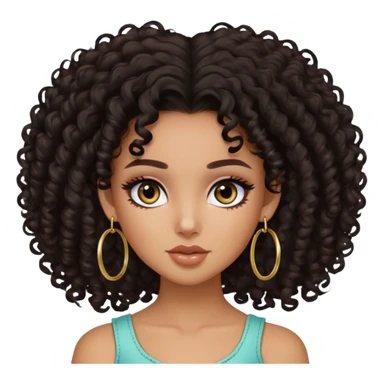 Dark curly hair, dark brown eyes, tan-olive skin girl baddie bratz hoop earrings sticker