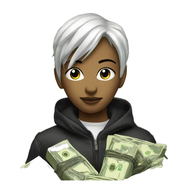 cyber punk in front of  pile of cash sticker