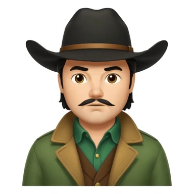 jack black haired cowboy in green coat with black hat sticker