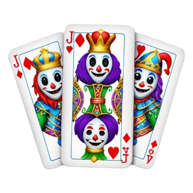 bunch of 3 poker cards, with crazy colorful jolly jokers inside sticker