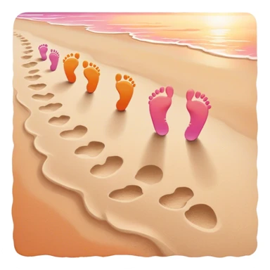 beach sunset. Two sets of footprints—one baby footsteps, the other larger childhood self and inner child sticker