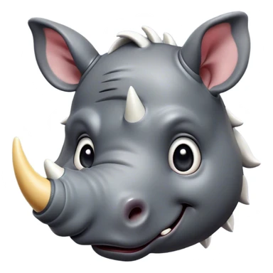 Cinematic Cute Rhinoceros Portrait Emoji, Head tilted playfully and inquisitively, featuring a rugged, glossy slate-gray hide with a gentle, rounded white horn and round, sparkling eyes filled with curious wonder, Simplified yet irresistibly adorable features, highly detailed, glowing with a warm, friendly glow, high shine, affectionate and mighty, stylized with a touch of ancient charm, bright and endearing, soft glowing outline, capturing the essence of a mischievous yet loving rhinoceros, so playful it feels like it could stomp out of the screen and into your arms! sticker
