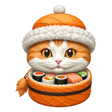 cat wearing a hat made out of sushi sticker