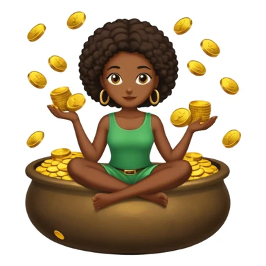 black woman sitting on a pot of gold coins sticker
