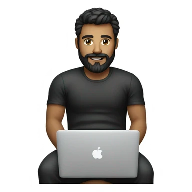 Hombre con barba con canas vestido de negro en bicicleta con una macbook y un iphone sticker