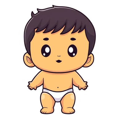 Baby boy face with big eyes, medium skin tone, and black hair sticker