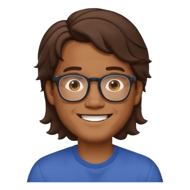 Filipino male, with goatie, wearing glasses, medium wavy length hair, brown sticker