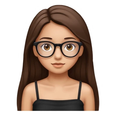 Imagine a pretty girl with slightly light brown skin with big brown eyes and glasses. She has straight long brown hair and is wearing a black tube top sticker