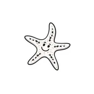 A sea star/starfish with detailed texture in pastel colors (dd9fb0, ffc6d3, a3bfc9, c4bee2, f1b091), hand-drawn doodle style sticker