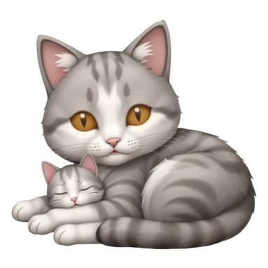 grey and white small cat with its eyes closed lying down leaning on his elbow with his paw curled under his head holding it up sticker