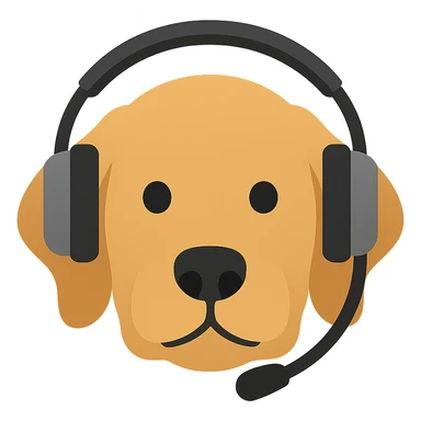 A golden retriever face emoji with a normal, realistic headset, minimal details, and no background. sticker