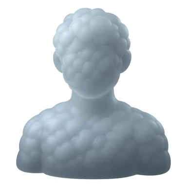 A person from the shoulders up, entirely composed of fluffy, convex white clouds. sticker