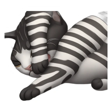 A black tabby cat with white paws and clear stripes on arms is sleeping sticker
