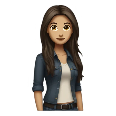 Elena Gilbert with long hair and a ribbed button-down t-shirt sticker