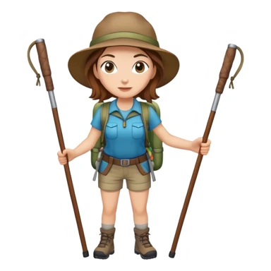 White female hiker with brown hair holding poles sticker