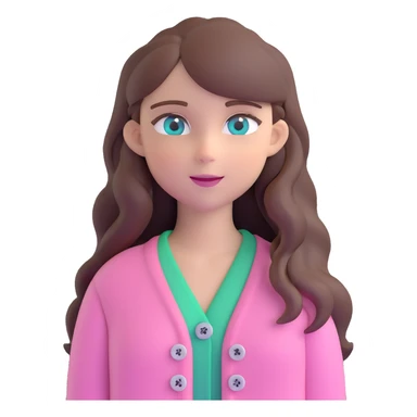 cute girl with long brown hair and blue eyes, wearing a pink cardigan with buttons sticker