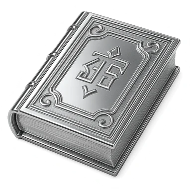 reflective chrome book with intricate details on the cover, highly polished sticker