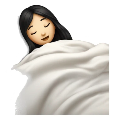 asian cute girl with long beauty black hair sleeping with white blanket and pillow sticker