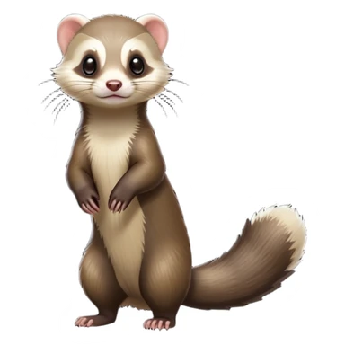 cinematic-[ferret]-realistic-full- long elongated body-standing-emoji,-tiny-paws-tucked-close,-head-tilted-dramatically,-sleek-[sable]-fur,-simplified-yet-realistic-focused-features,-highly-detailed,-glowing-with-an-almost-sarcastic-glow sticker
