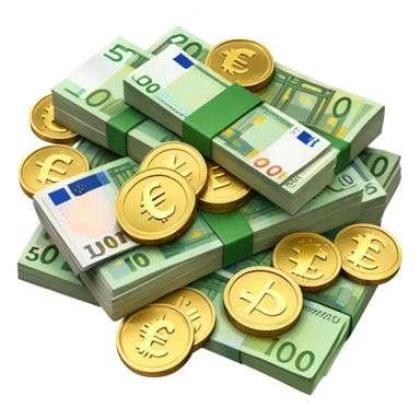 pile of euro coins and euro bank notes sticker