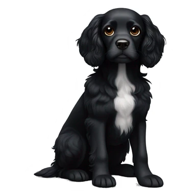 Small completely black spaniel with black fur on his whole face and white fur only on his chest sticker