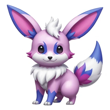 Shiny White with Violet and Indigo and pink markings Eevee-Minccino-Zangoose-Pokémon-Digimon-Fakémon-fusion-hybrid-creature sticker