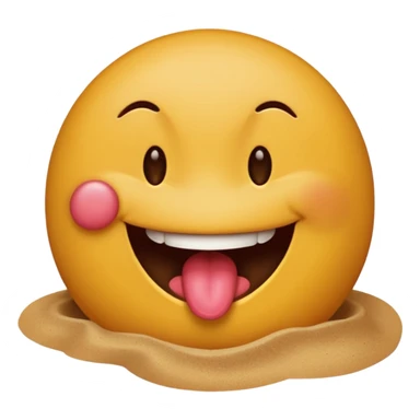A smiley face licking a brown beach emoji sticker